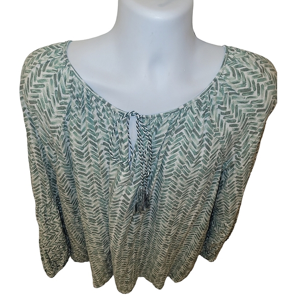 🍀Lane Bryant, Long-Sleeve Split-Neck Blouse,green - Picture 2 of 8